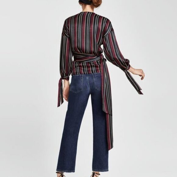 ZARA Striped Satin Wrap Blouse - Picture 3 of 5